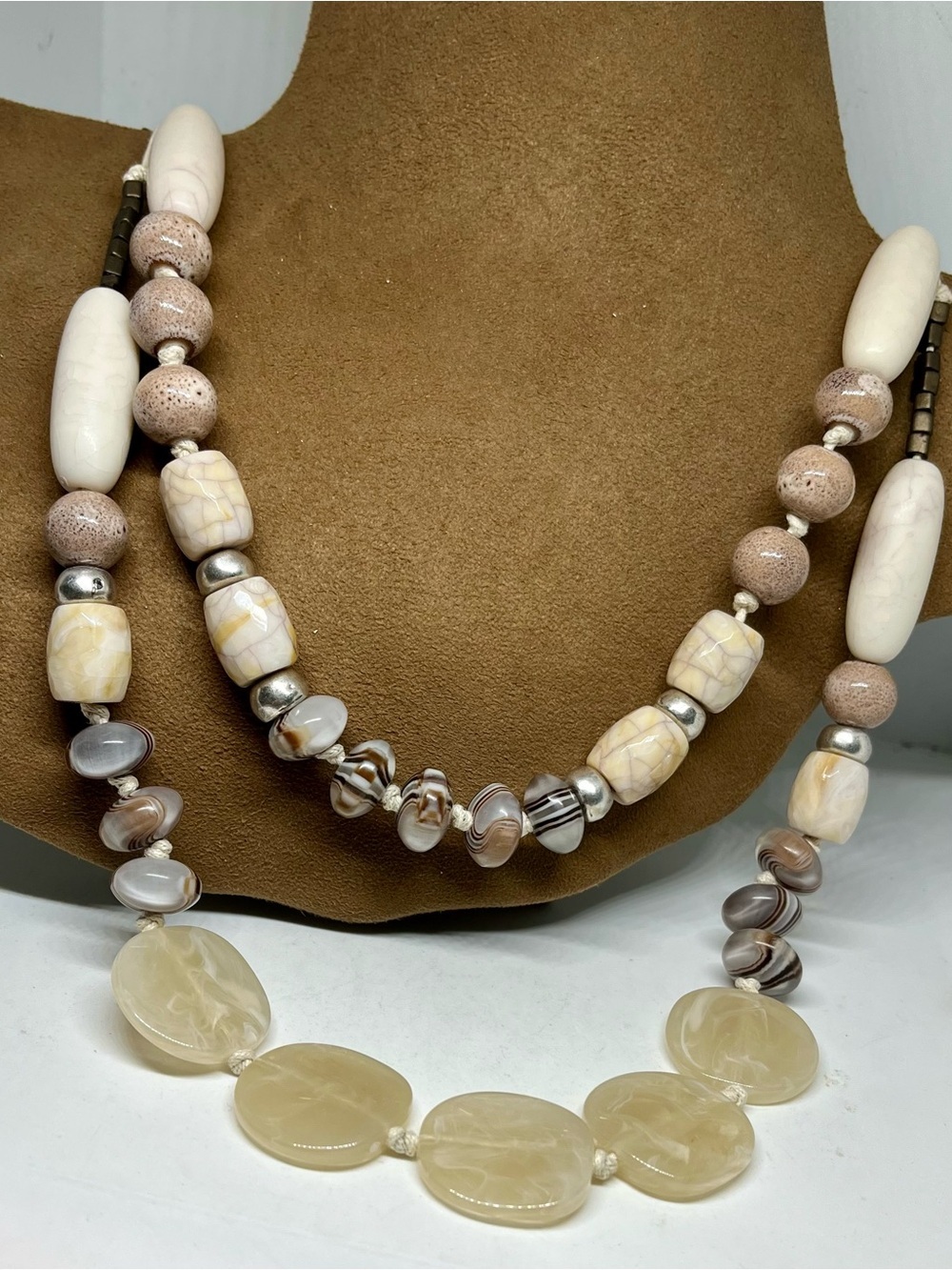 J. Jill Natural Cream and Beige Beaded Statement Necklace